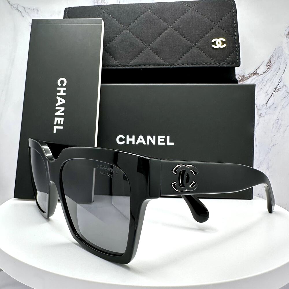 New CHANEL Sunglasses Black Butterfly Gold Polarized Gray Lens - Picture 15 of 16